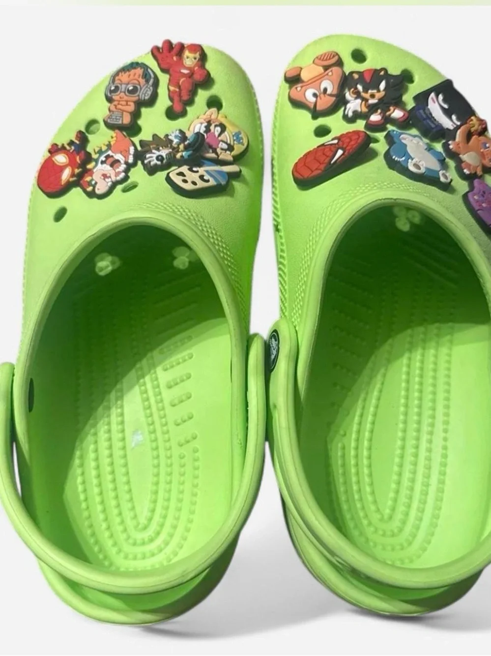 CROCS Kids Bright Lime Green Clog Shoes with Character Jibbitz